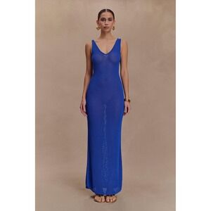 Manning Cartell Ari Tape Yarn Knit Maxi Dress Cobalt Blue Small New With Tags